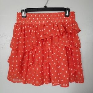 Maurices NWOT Women's Medium Orange Skirt White Polka Dots Ruffle Knee Length